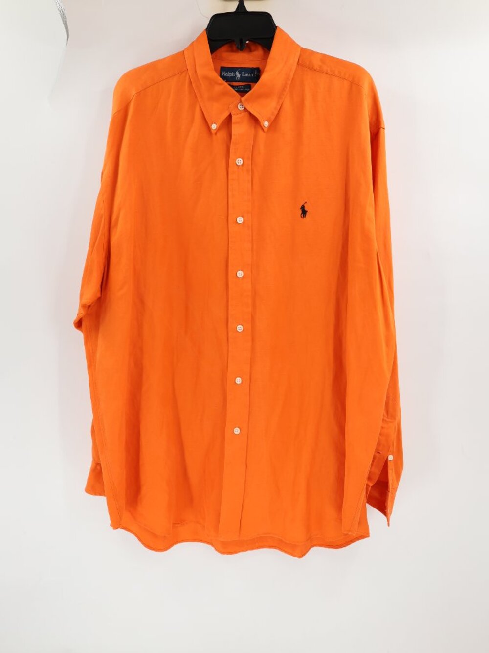 VTG Ralph Lauren Shirt Men's XL Blake Silk Linen Long Sleeve Button Down Orange
